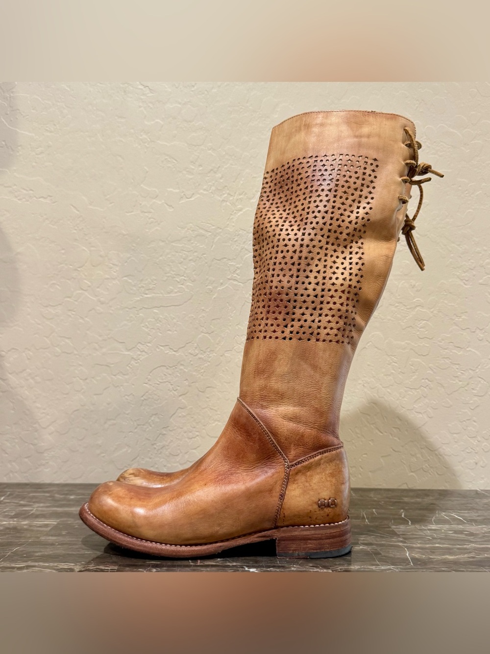 Bed Stu Cambridge Perforated Leather Corset Lace Knee High Boots